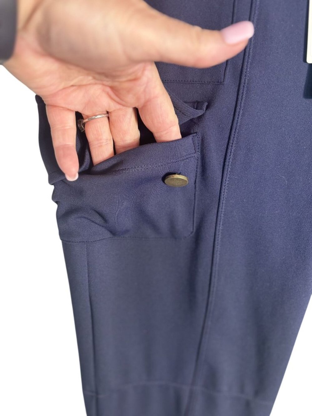 Navy DayStretch High Waisted Zipper Pockets Solid Slim Hiking Size M Cargo Pants - Picture 7 of 14